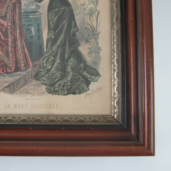 Antique Victorian Deep Picture Frame Wood Gilt La Mode Paris Print in Glass 16" - Picture 4 of 15